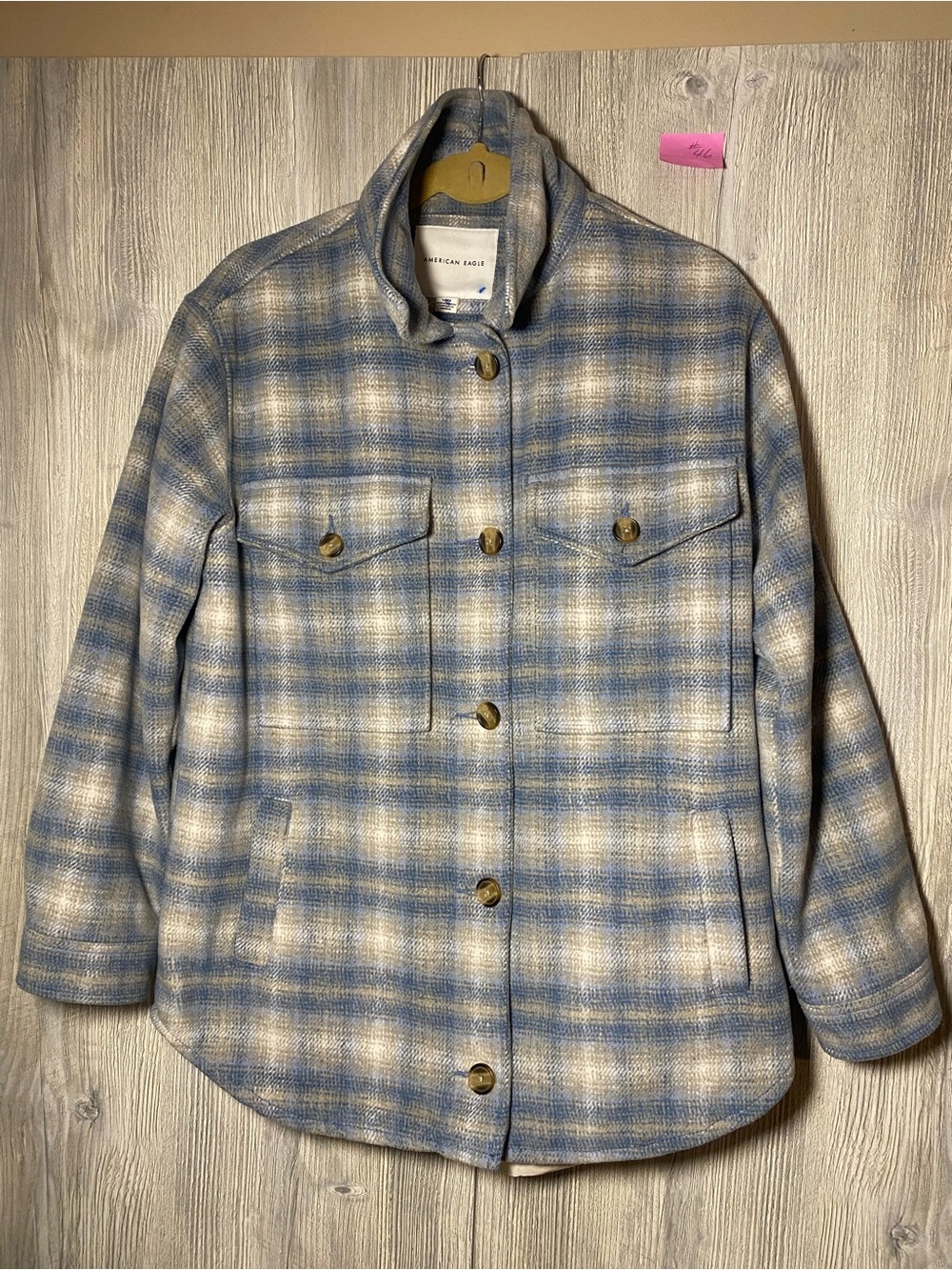 American Eagle Outfitters AEO Medium Blue Plaid Utility Shacket Jacket